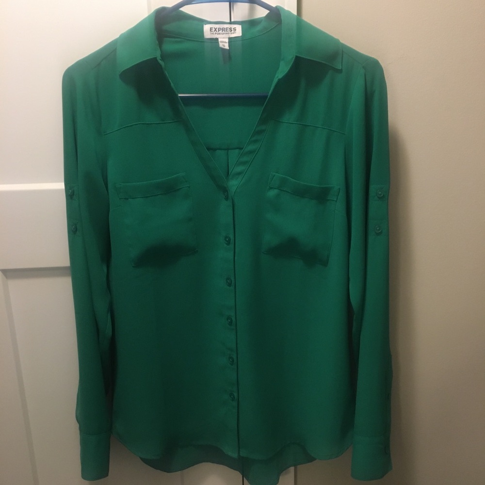 Express Green Original Fit Portofino Blouse